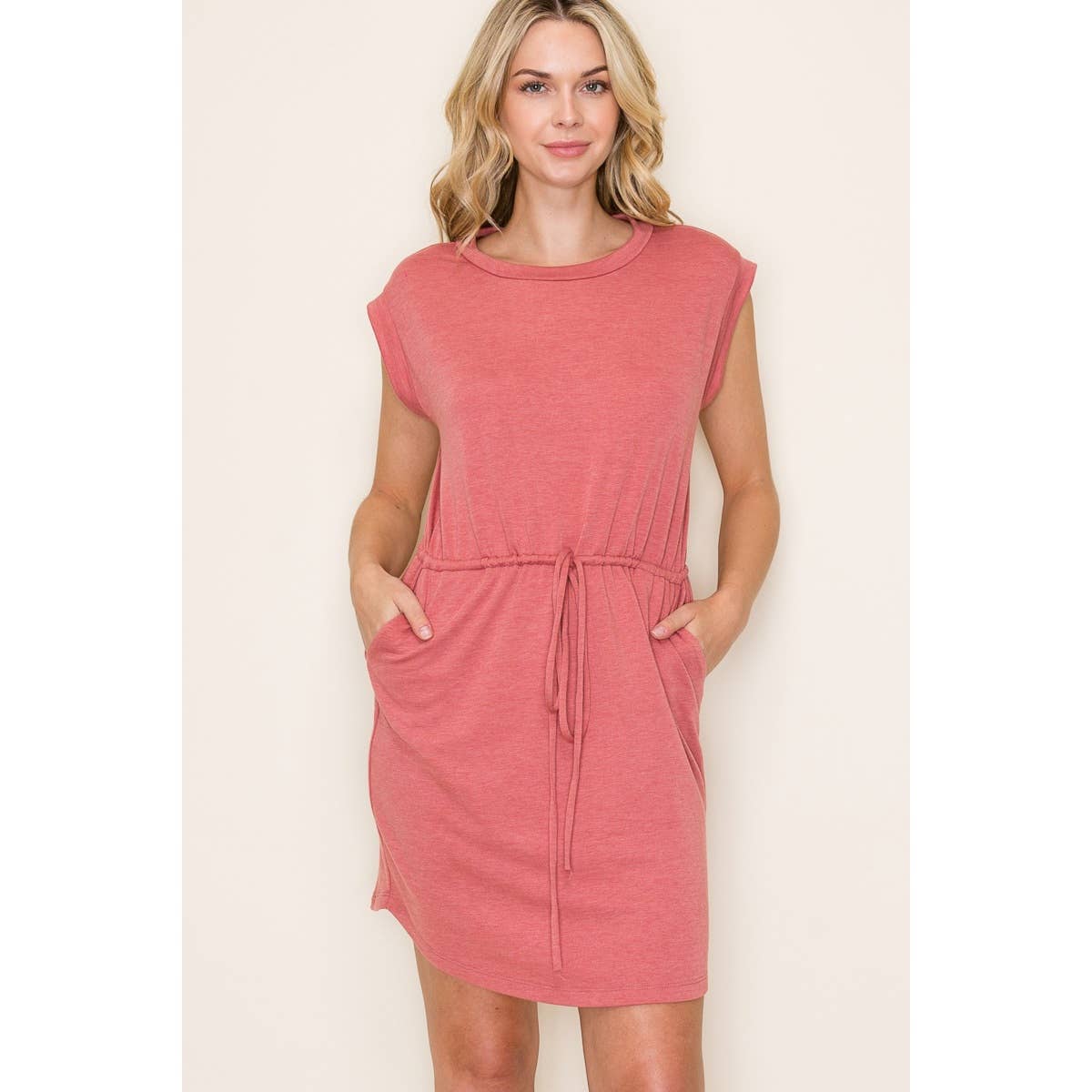 DRAWSTRING WAIST TERRY DRESS
