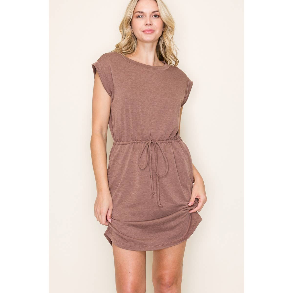 DRAWSTRING WAIST TERRY DRESS