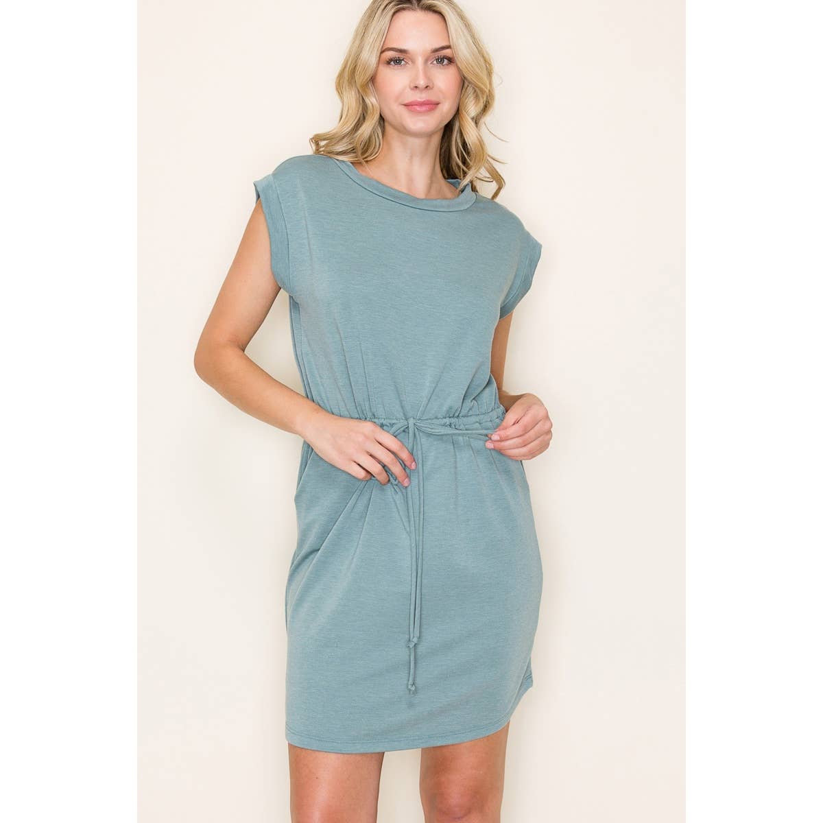 DRAWSTRING WAIST TERRY DRESS