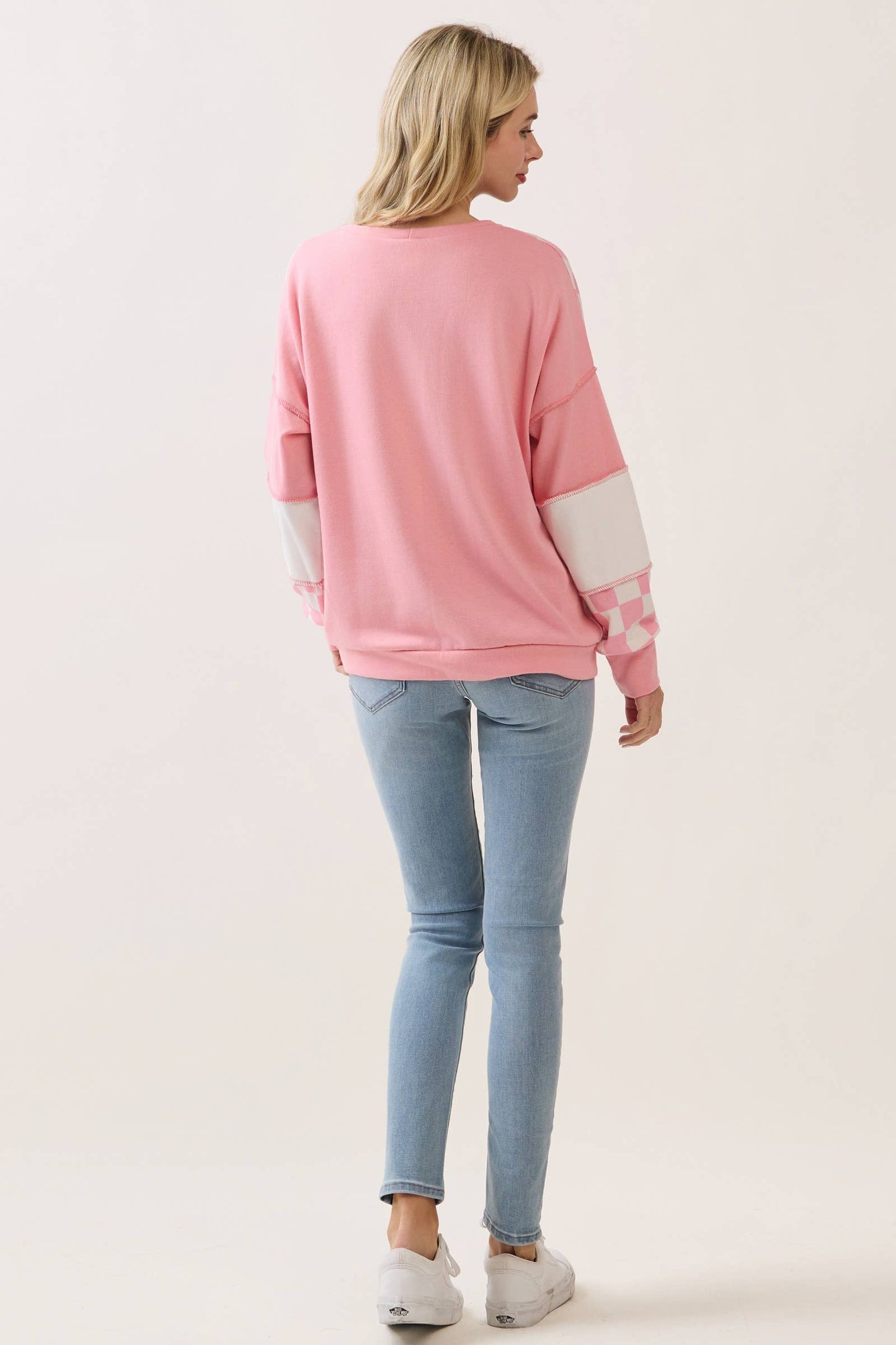 Checkered Print Patchwork pullover top