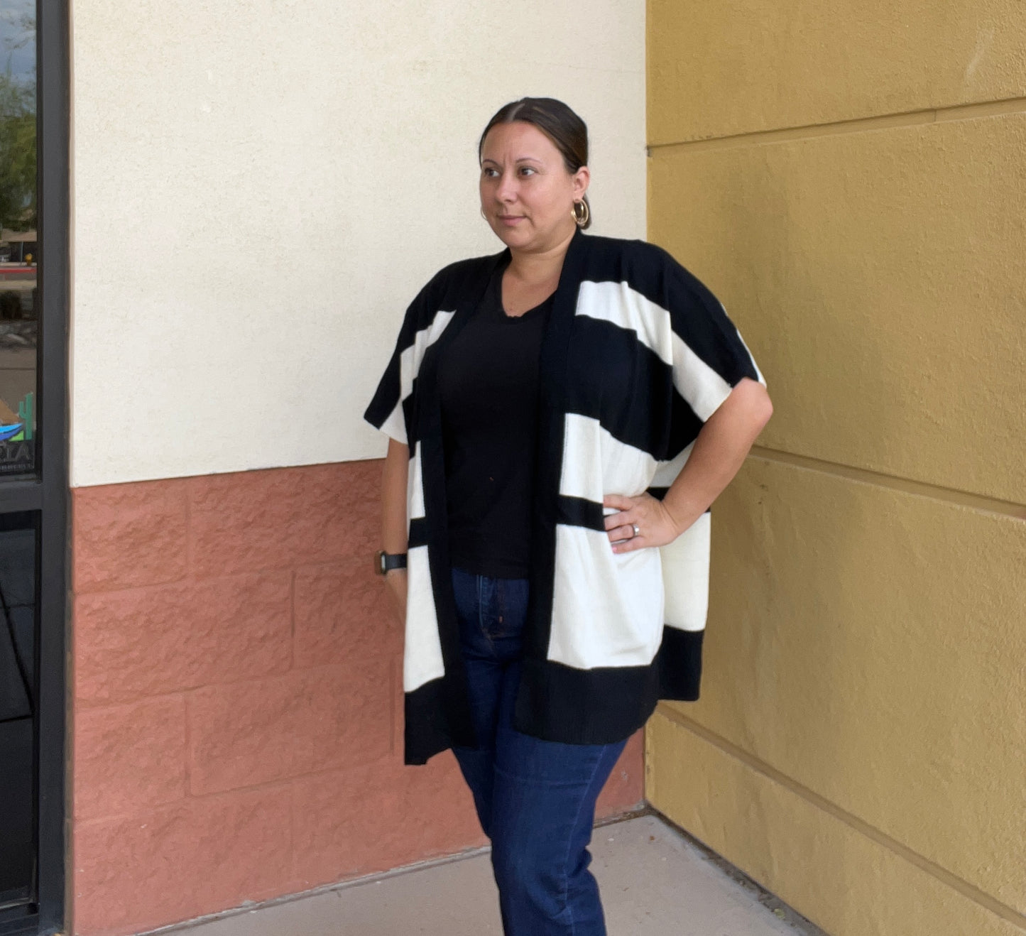 Striped Short Sleeve Cardigan