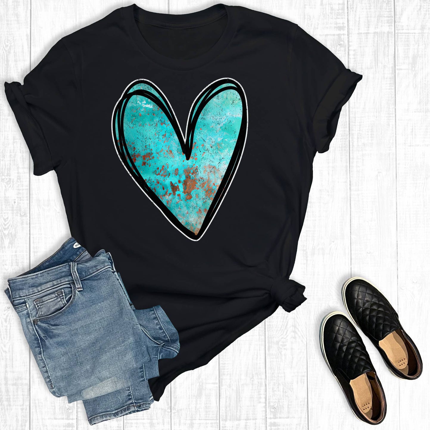 Western Valentines Turquoise Heart Graphic Tee