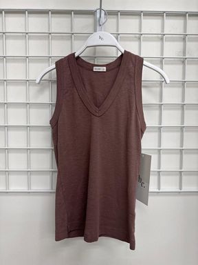 Cotton V-Neck Ribbed Milk Chocolate Tank Top