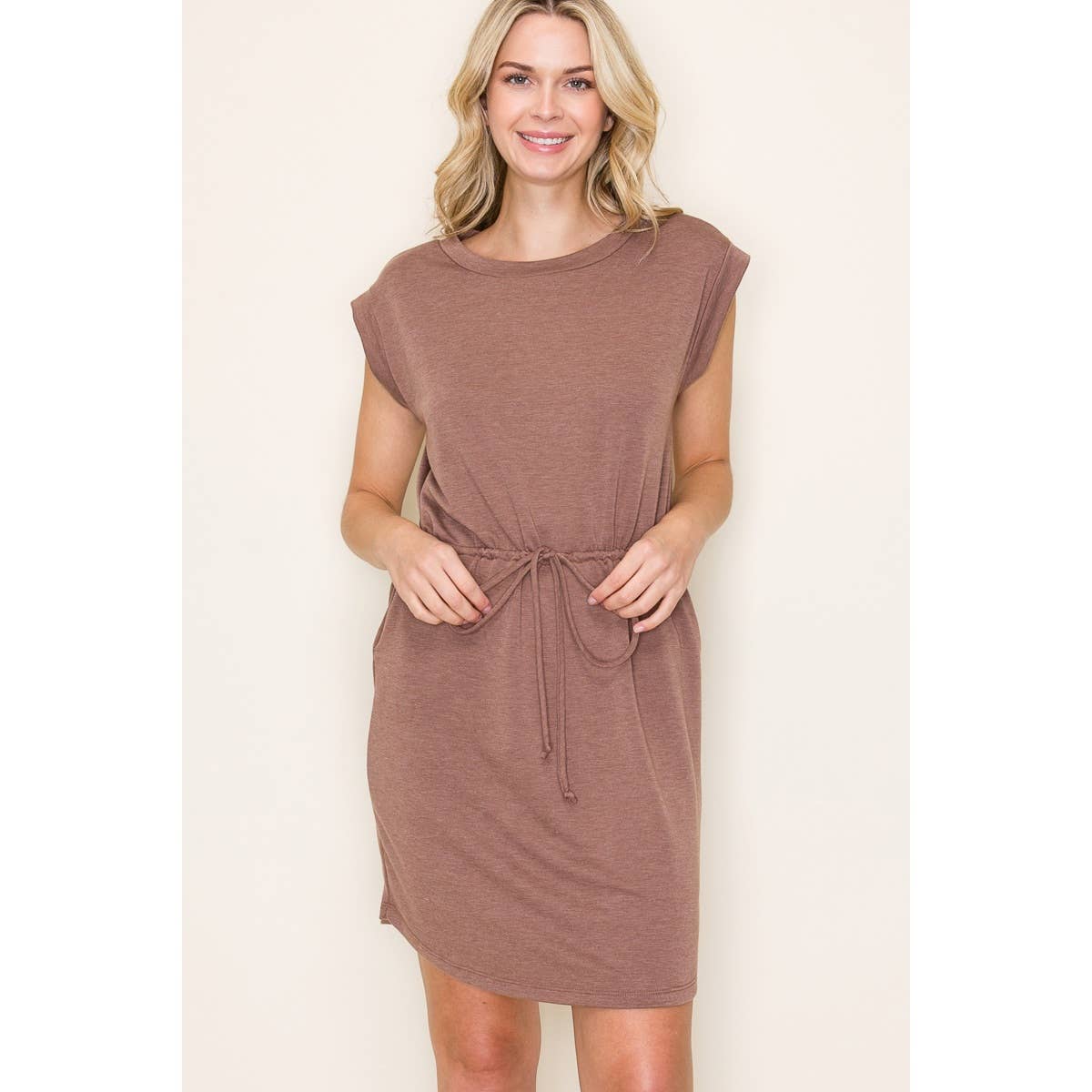 DRAWSTRING WAIST TERRY DRESS