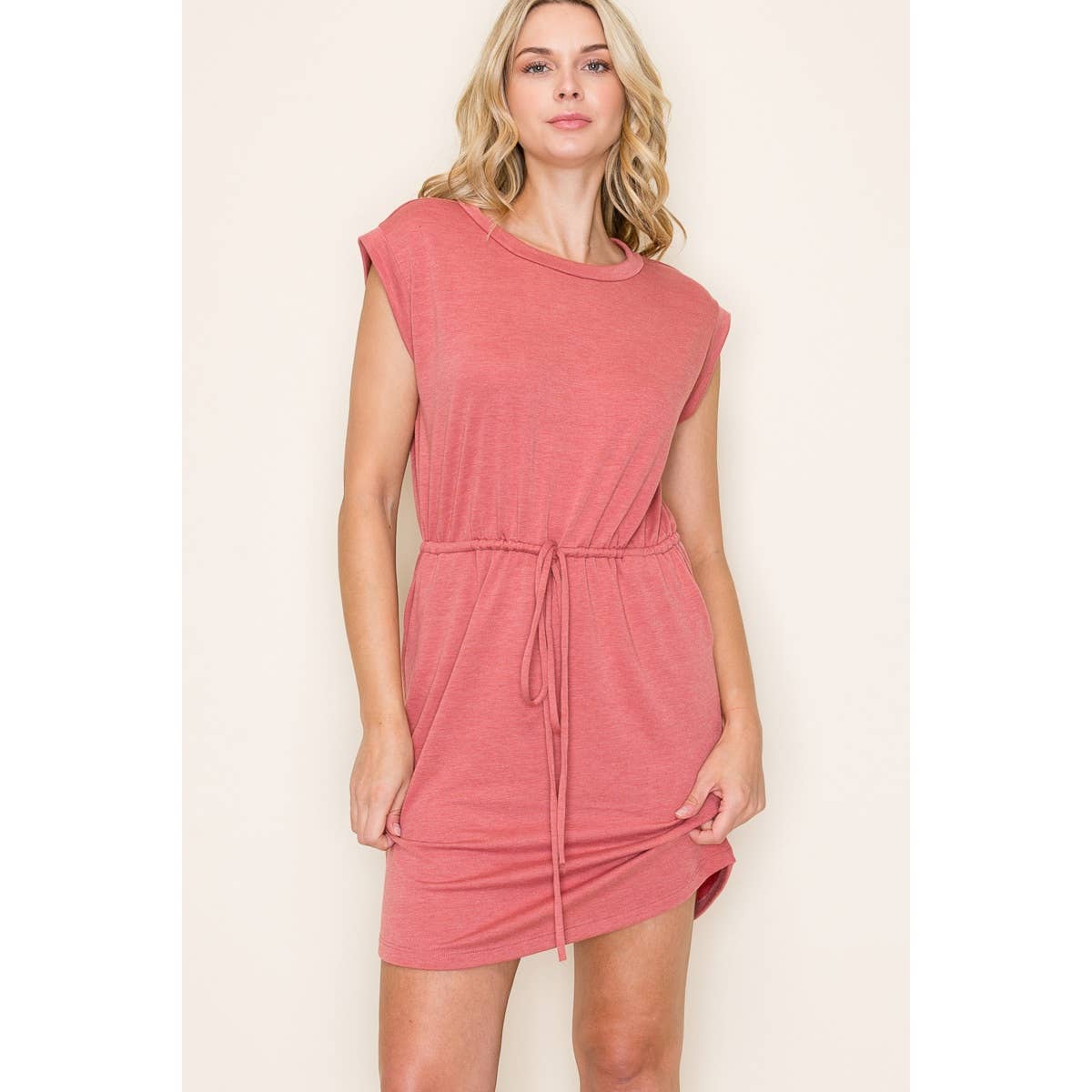 DRAWSTRING WAIST TERRY DRESS