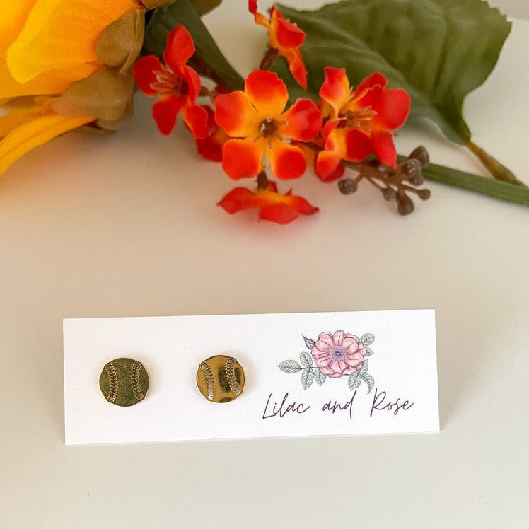 Gold baseball stud earrings - 85 Local