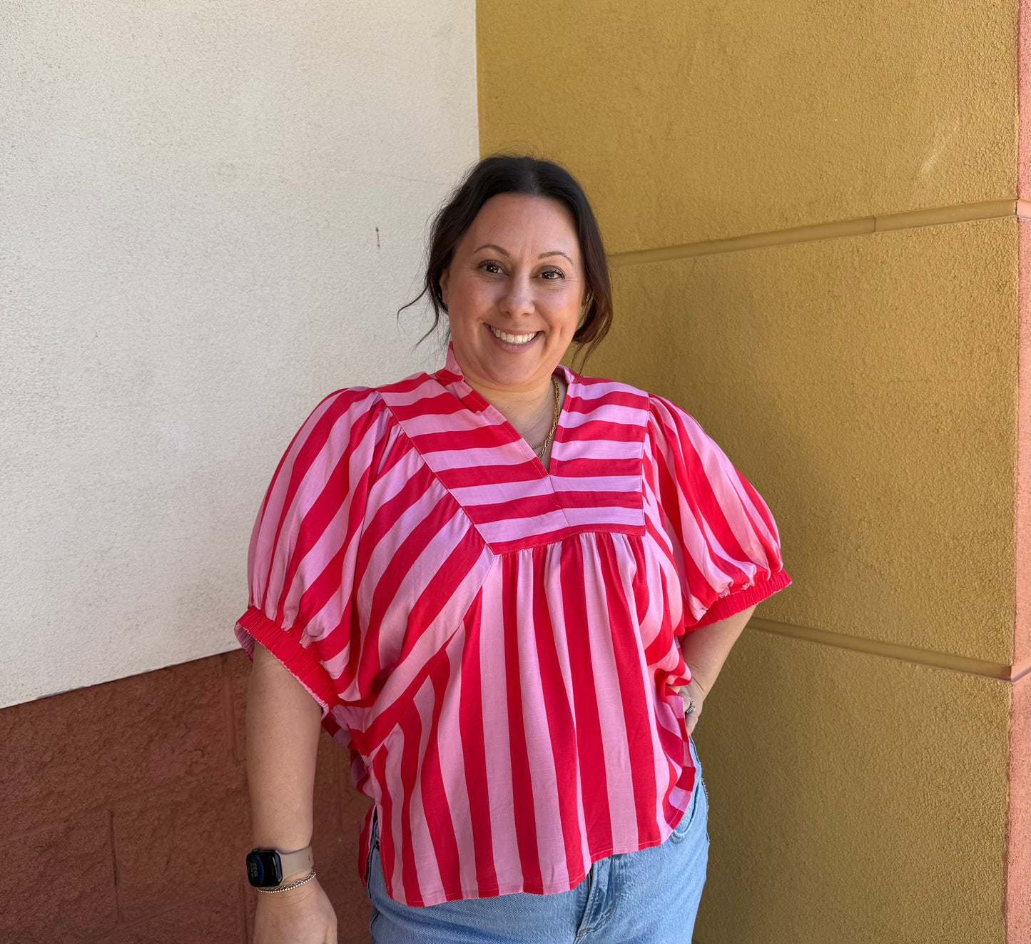 Pink Stripe Flowy Top