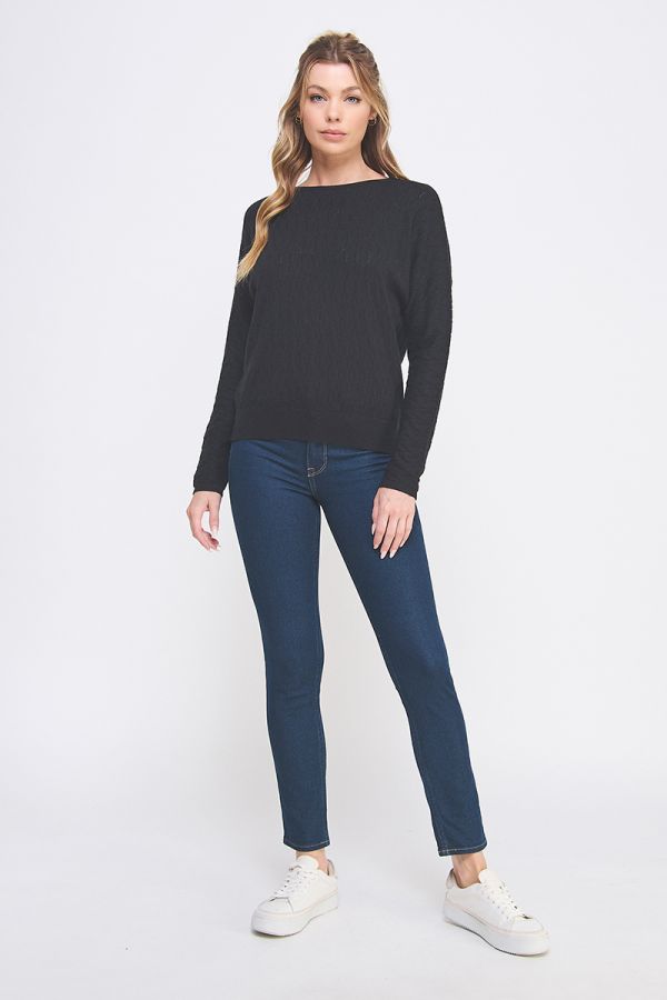 Black Cable Knit Dolman Sweater