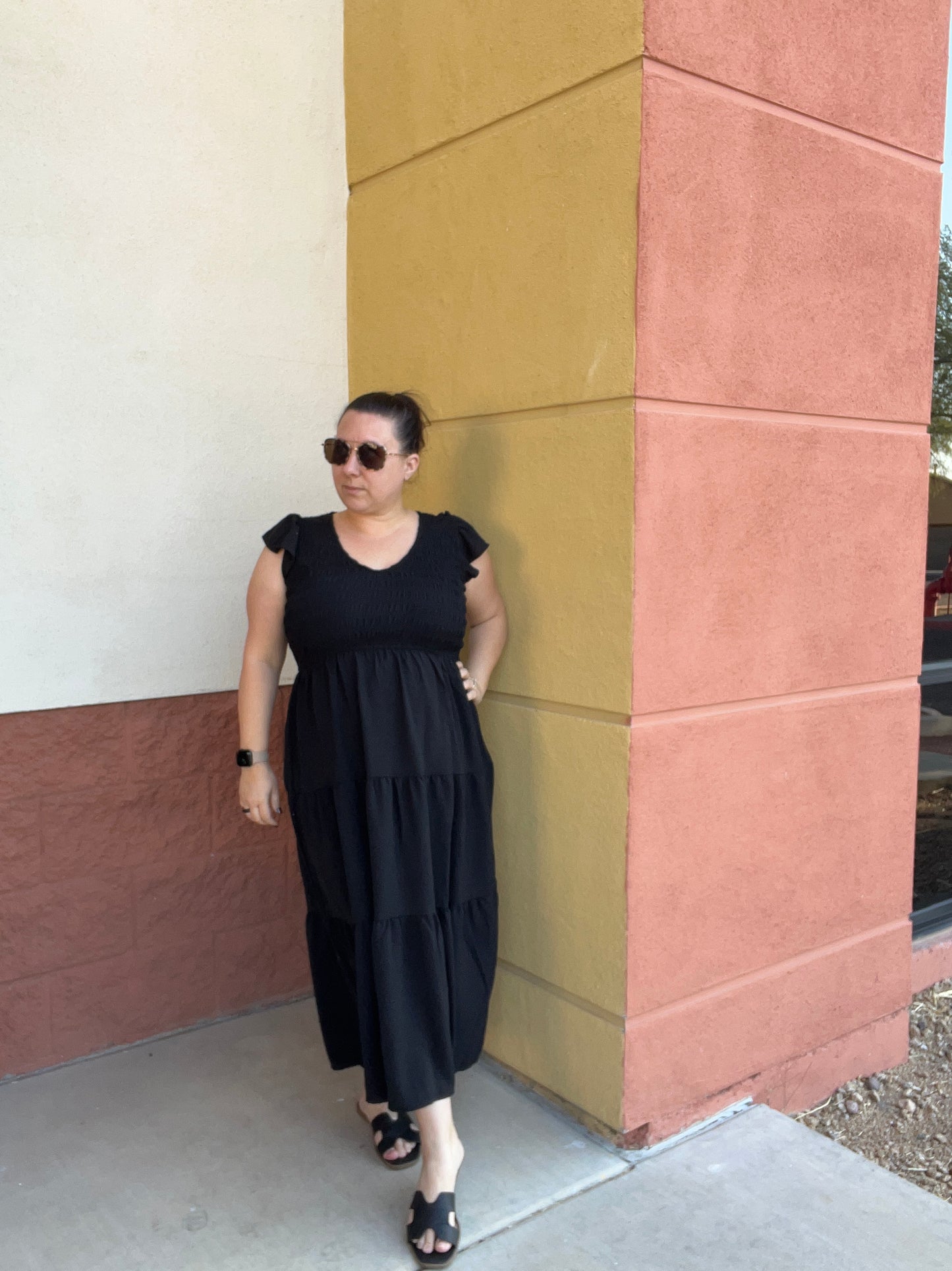 Black Flutter Sleeve Maxi Dress