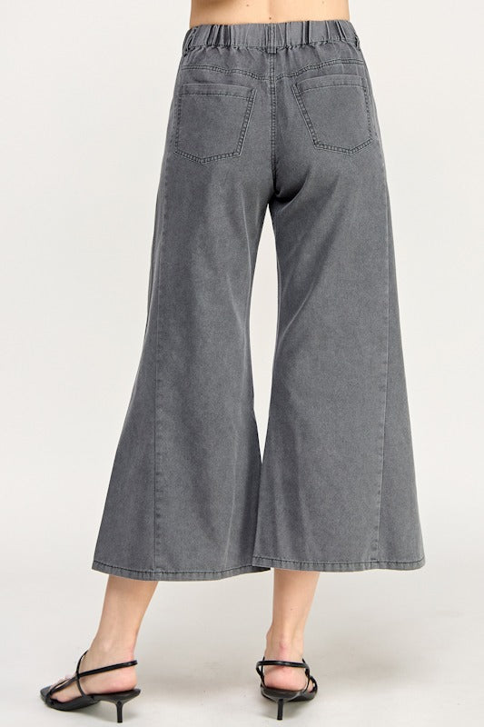 Washed Wide Leg Cropped Pant - Faded Black - 85 Local