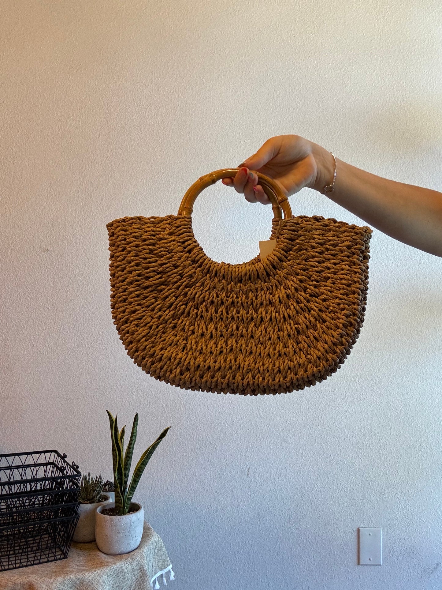 wood handle handbag