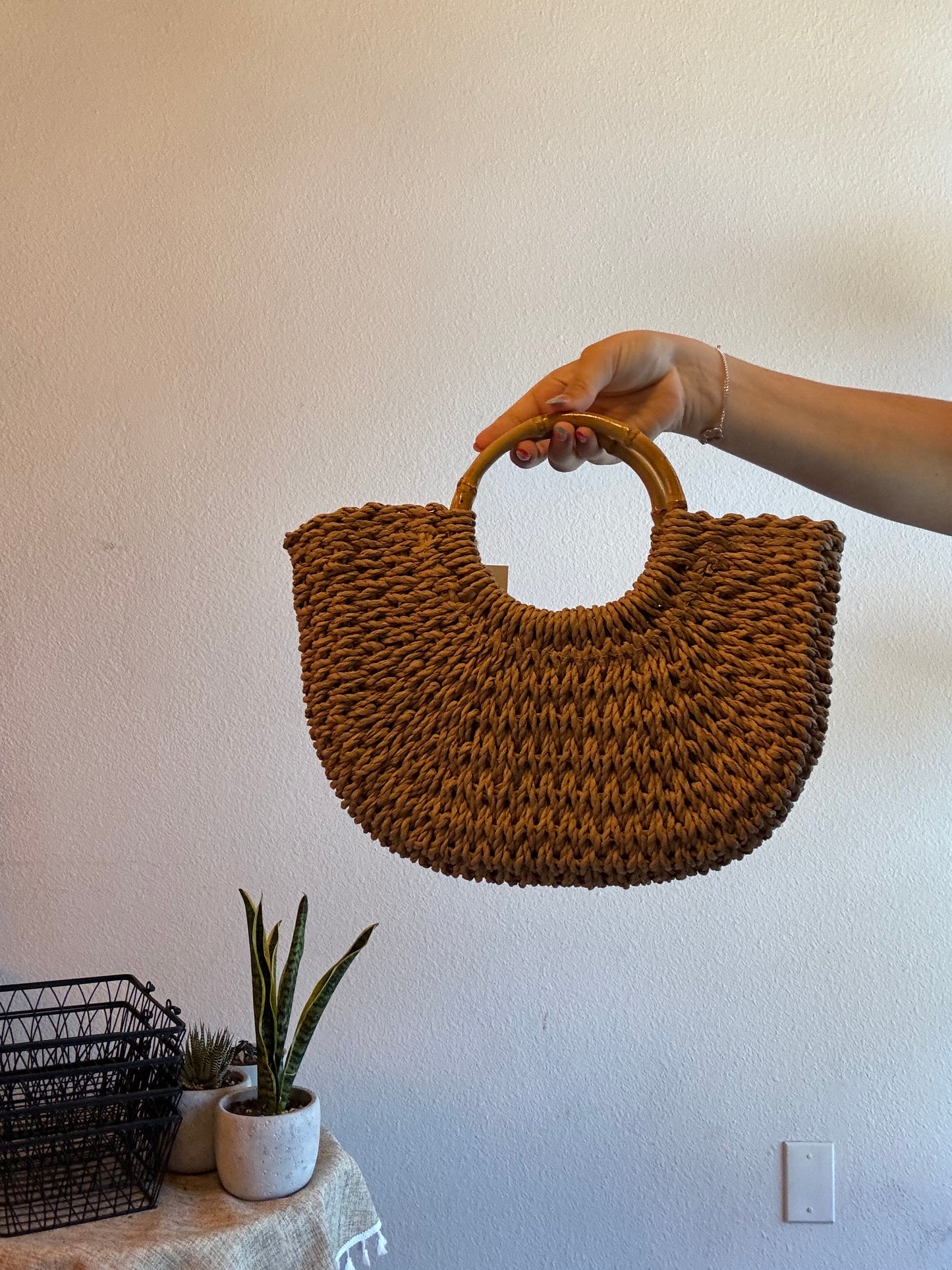 wood handle handbag