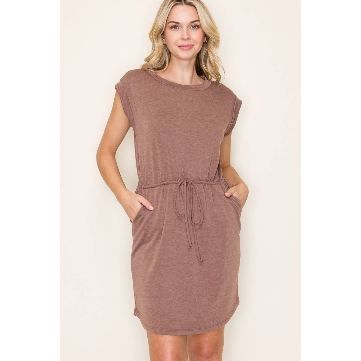 DRAWSTRING WAIST TERRY DRESS