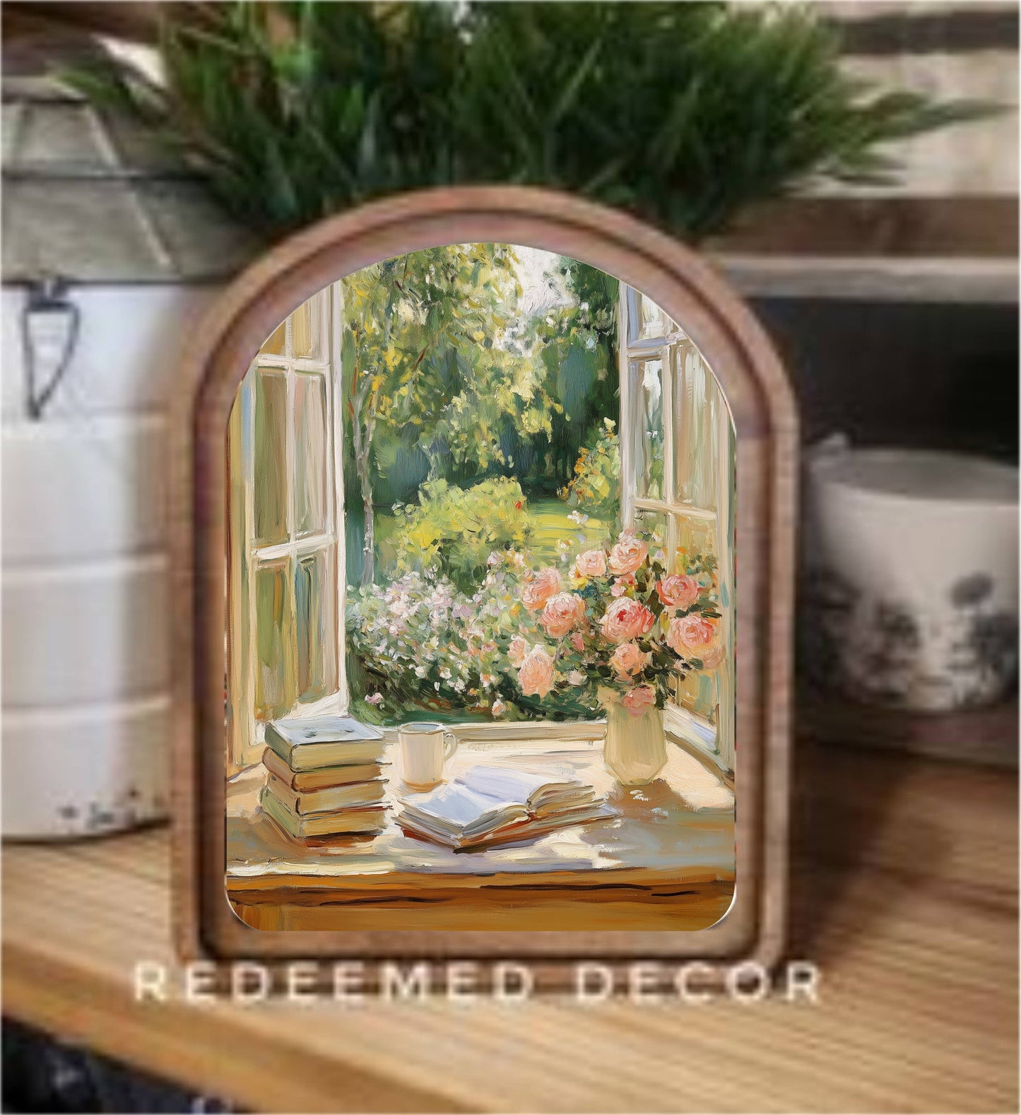 6x8 Arch Top Spring Window Framed Art