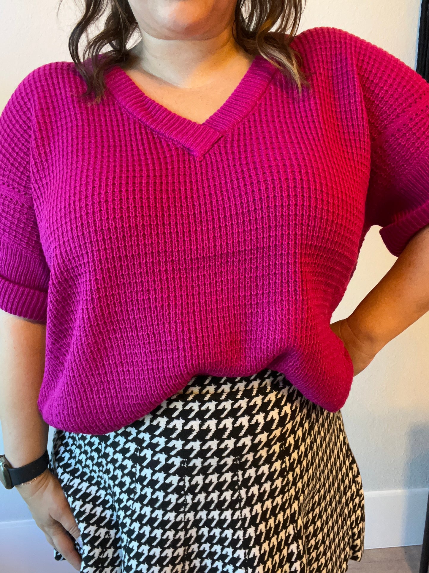Magenta Short Sleeve Sweater