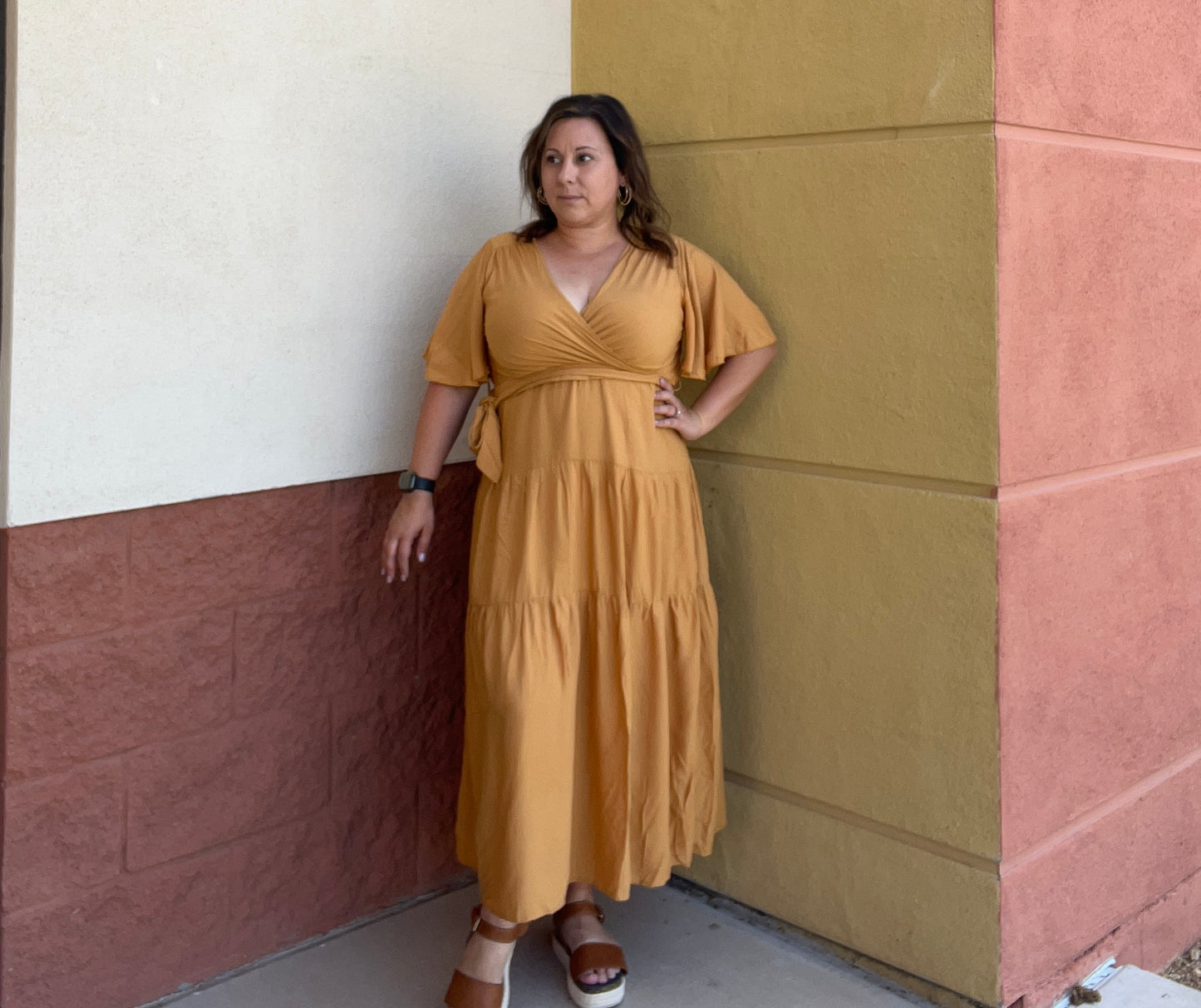 Yellow MIDI Wrap Dress