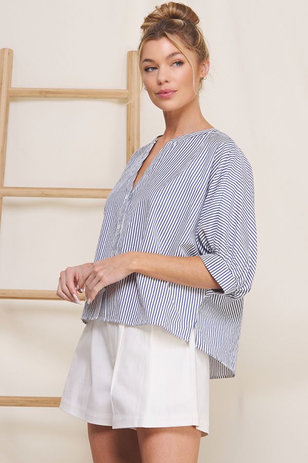 allie rose side profile navy stripe blouse