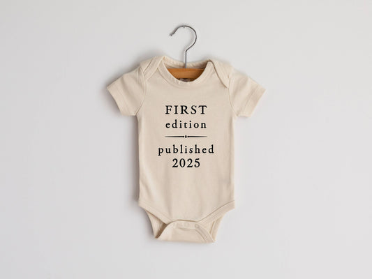 Cream First Edition 2025 Book Style Organic Baby Bodysuit - 85 Local