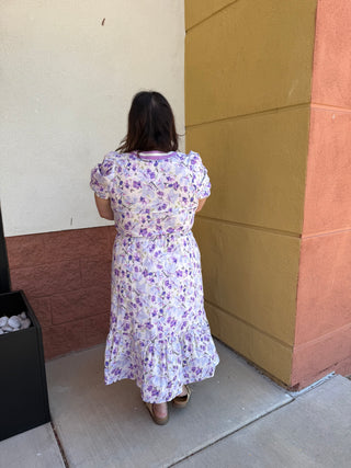 Lavender Floral Elastic Waist Dress