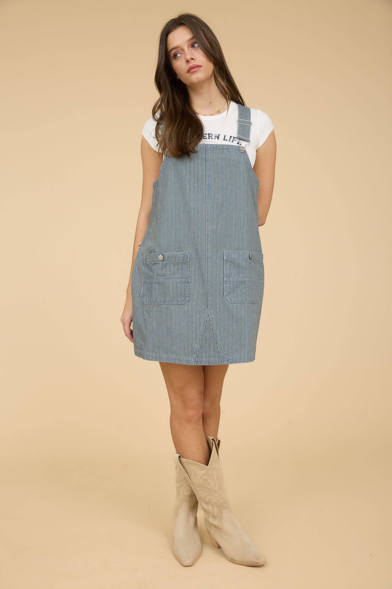 STRIPE OVERALL MINI DRESS - 85 Local