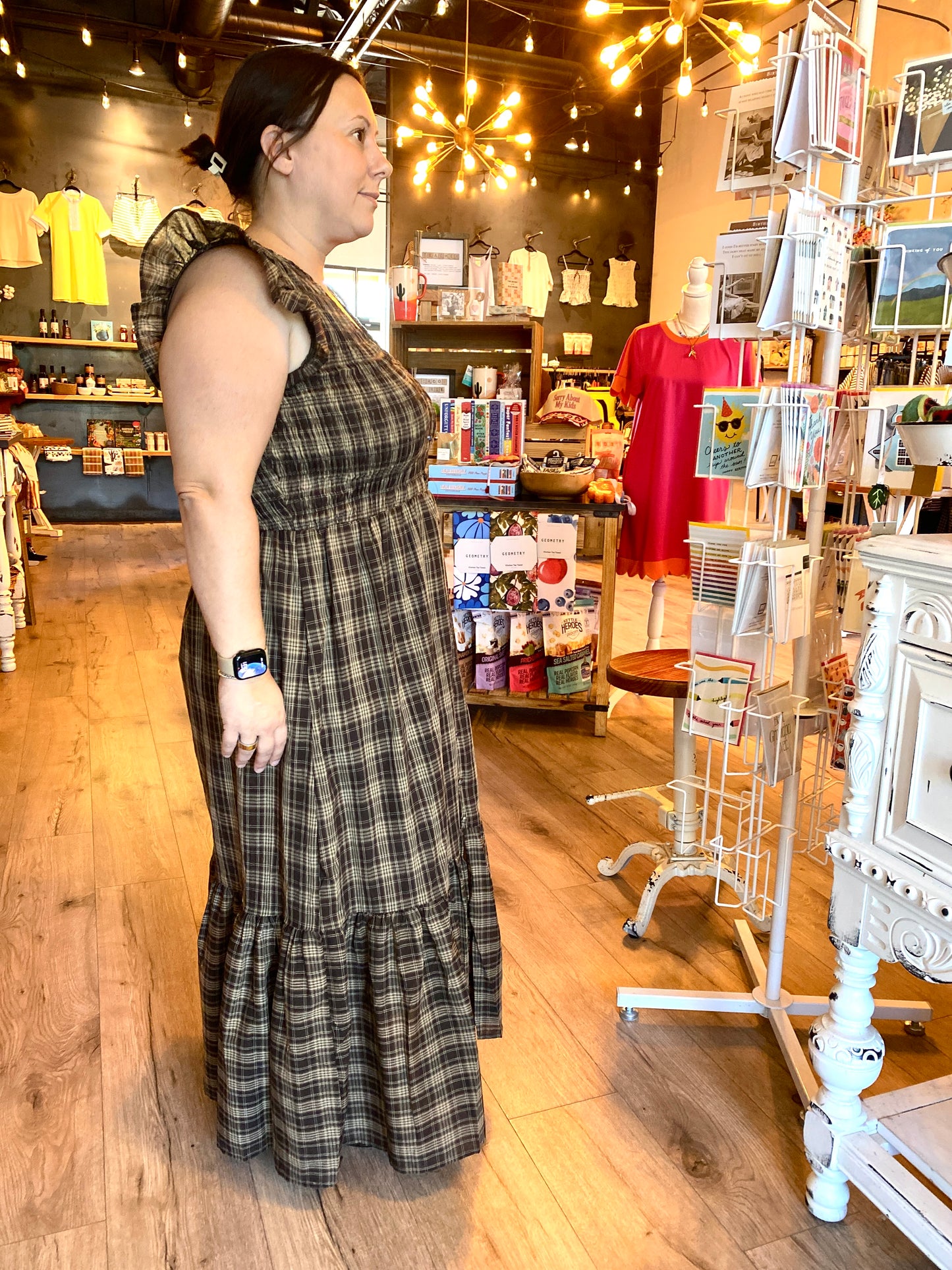 Brown Ruffled Midi Dress