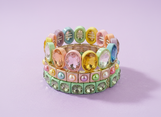 Enamel Stretch Bracelet - Large Oval Rainbow Stones - Olivia