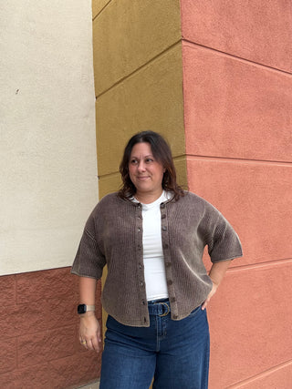 ribbed button up cardigan in dark brown