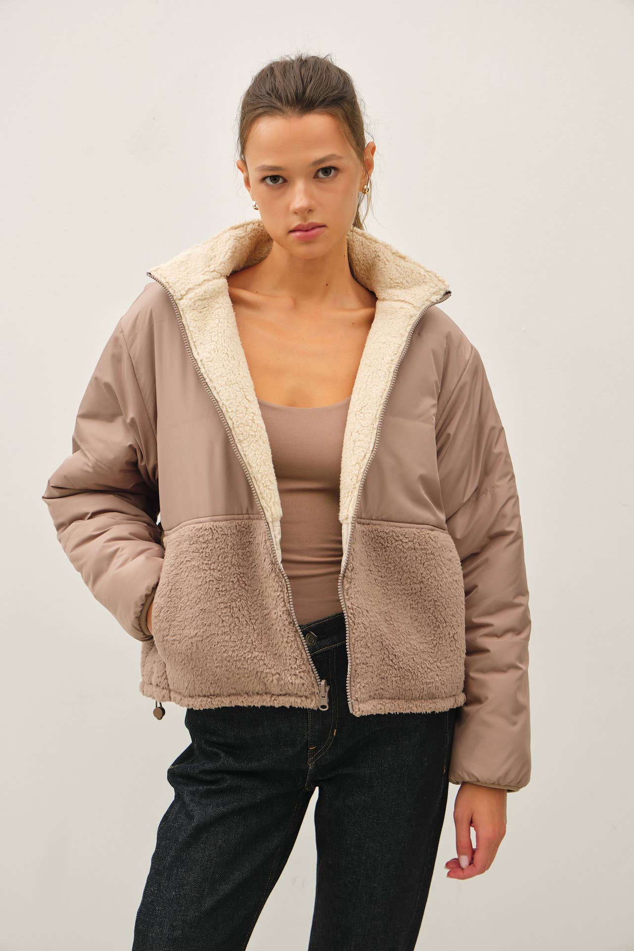 RIVERSIBLE SHERPA BLOCK PUFFER