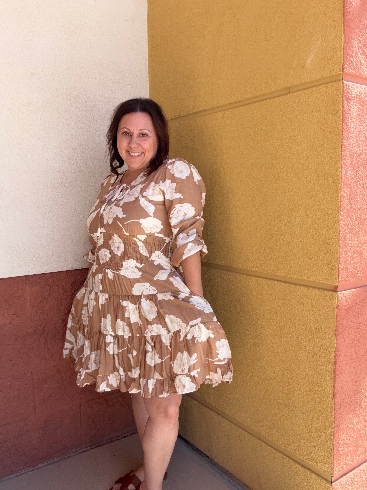 Mocha Floral Short Dress