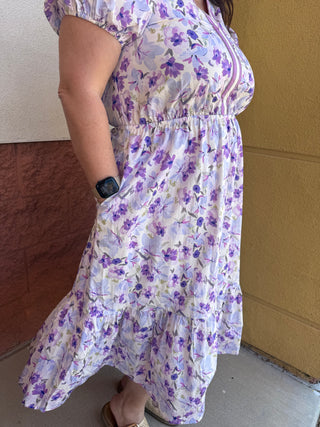 Lavender Floral Elastic Waist Dress