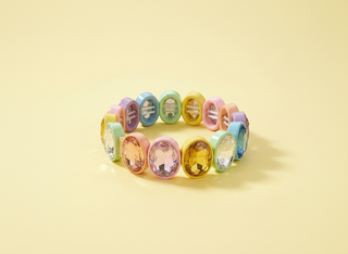 Enamel Stretch Bracelet - Large Oval Rainbow Stones - Olivia