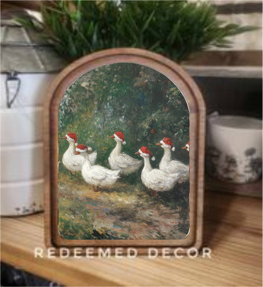 Arch Top Christmas Geese Framed Art