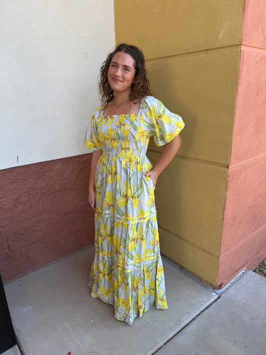 Stone and yellow flower maxi dress 