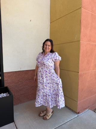 Lavender Floral Elastic Waist Dress