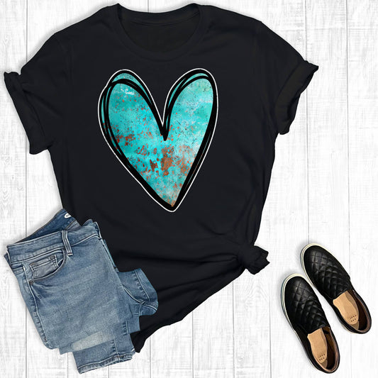 Western Valentines Turquoise Heart Graphic Tee - 85 Local