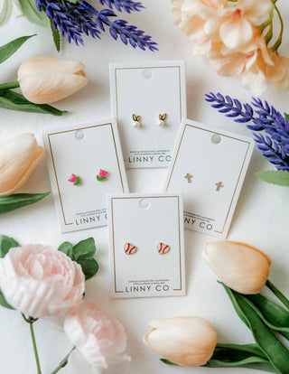Screwback Stud Earrings - Baseball Gold