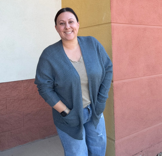 Teal Cropped Kimono Crochet Cardigan