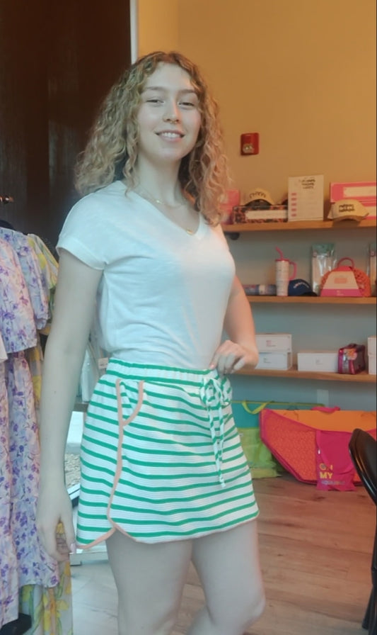 Green peach stripe matching skort