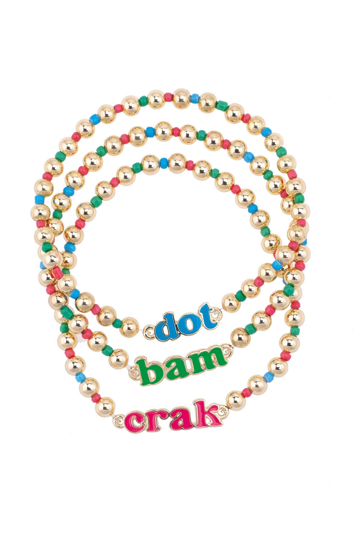 Dot Crack Bam Rainbow Ball Bead Stretch Bracelet Set of 3