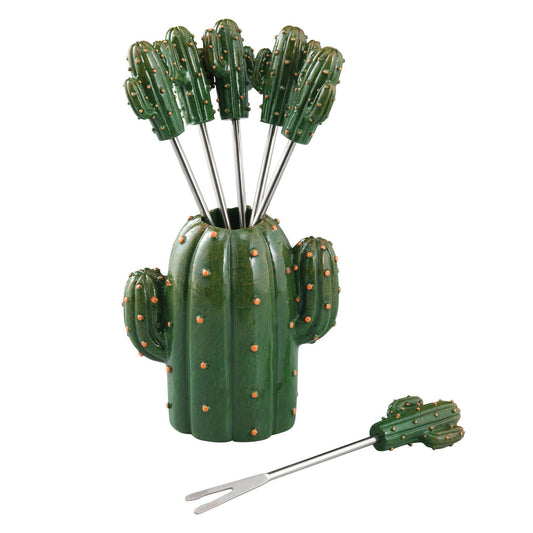 6-Piece Cactus Cocktail Pick with Holder