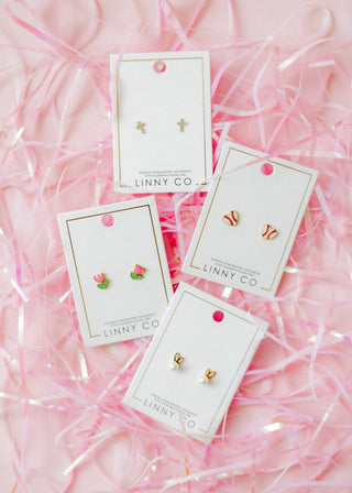 Screwback Stud Earrings - Baseball Gold