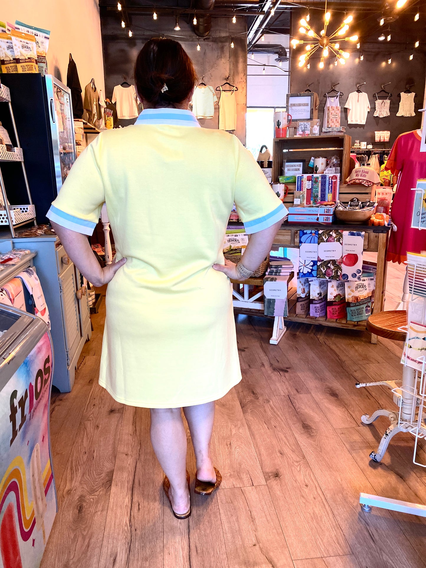 Yellow W/Pockets & Blue Trim Dress