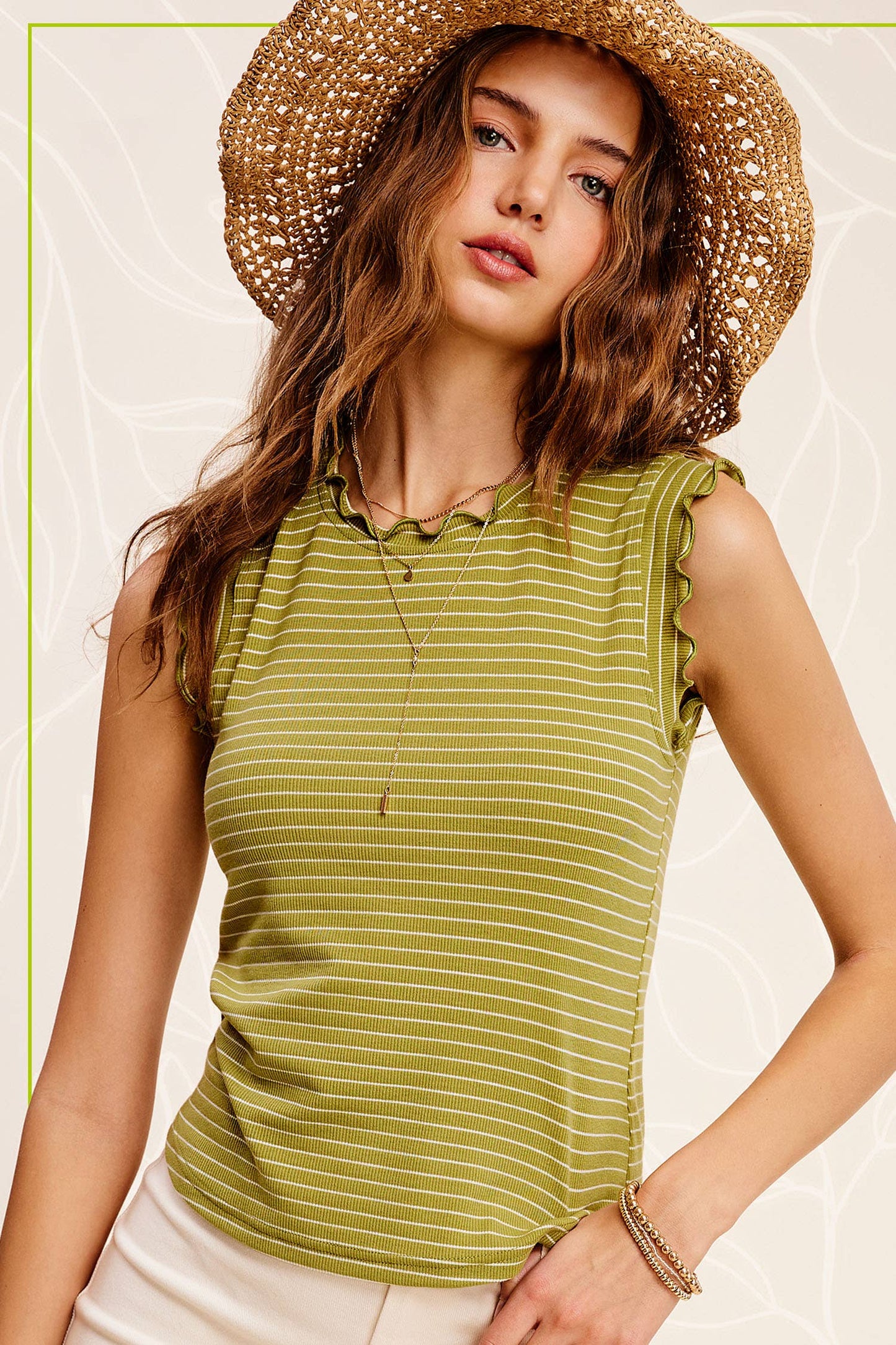 Stretchy Brushed Ruffle Sleeve Stripe Tank Top - 85 Local