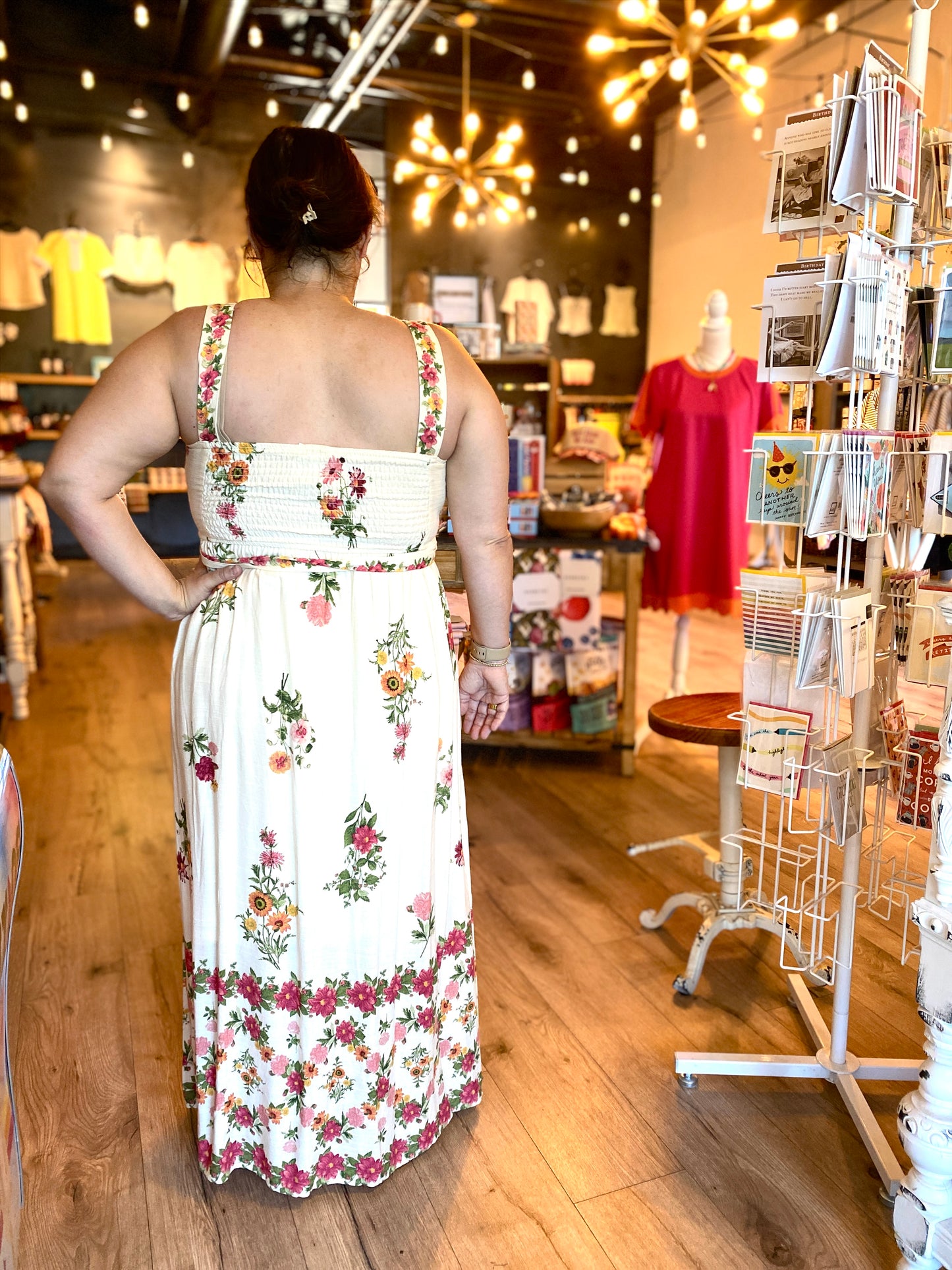 Floral Border Pattern Belt Strap Midi Dress- Light Khaki