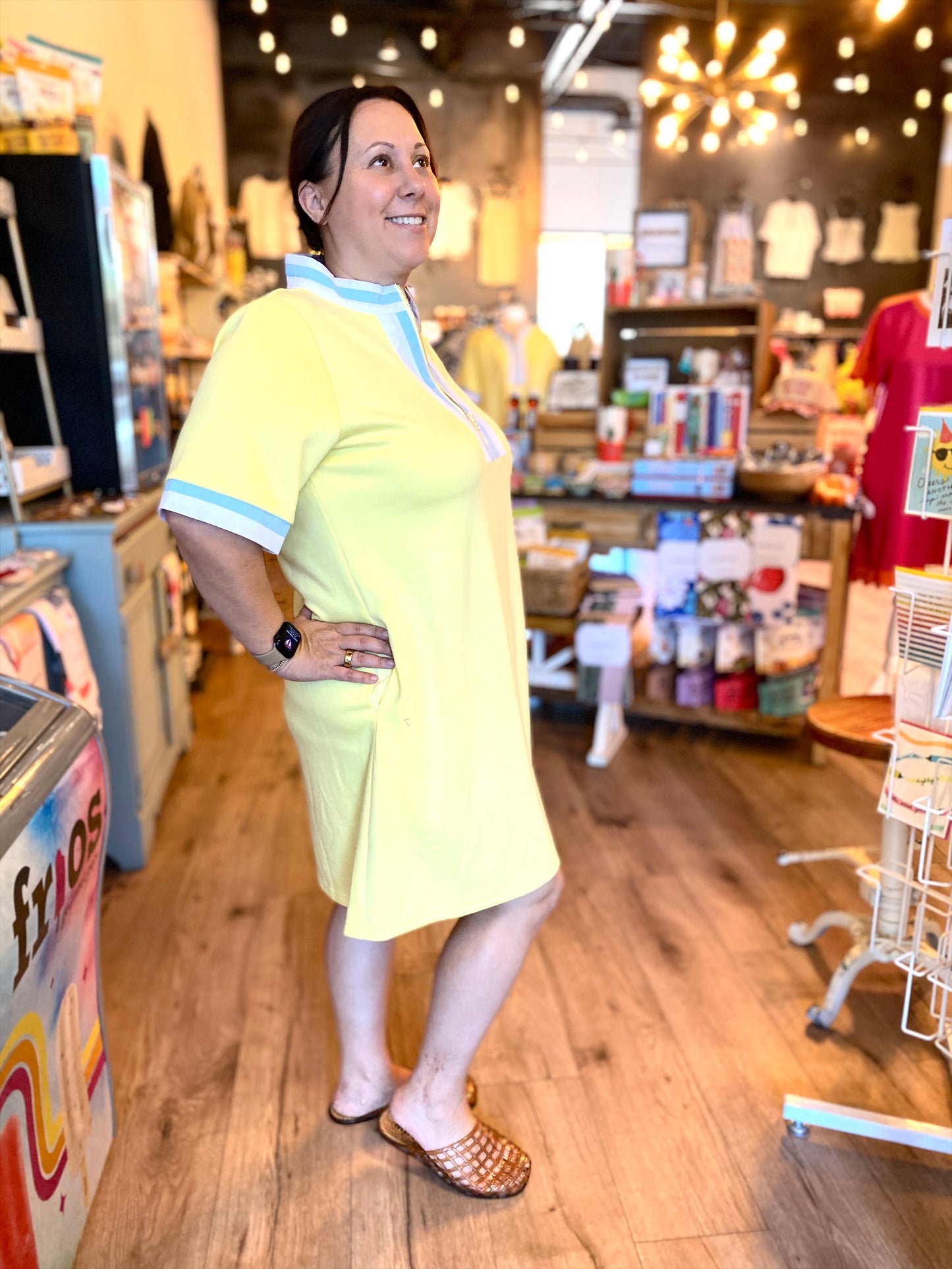 Yellow W/Pockets & Blue Trim Dress