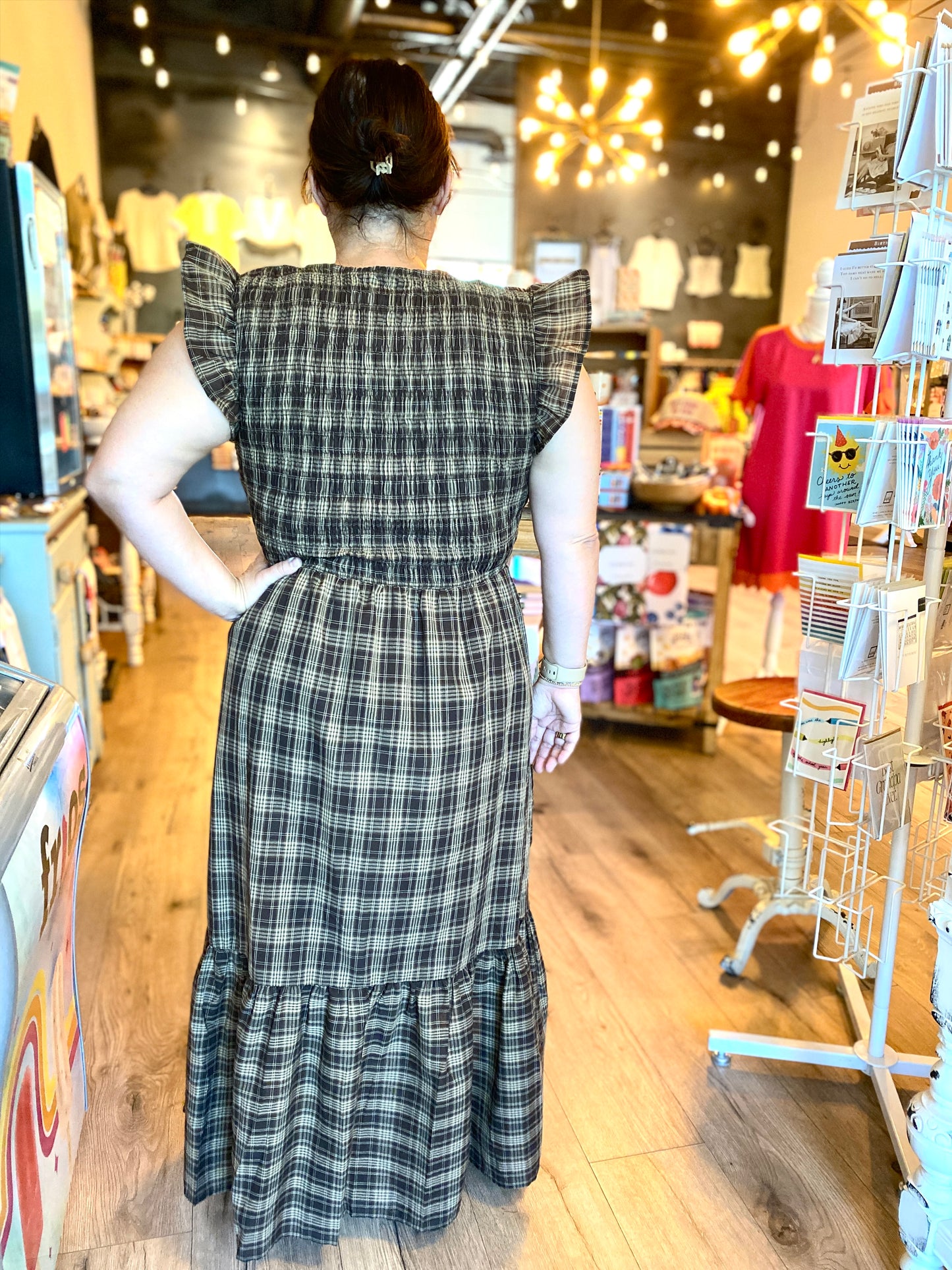 Brown Ruffled Midi Dress