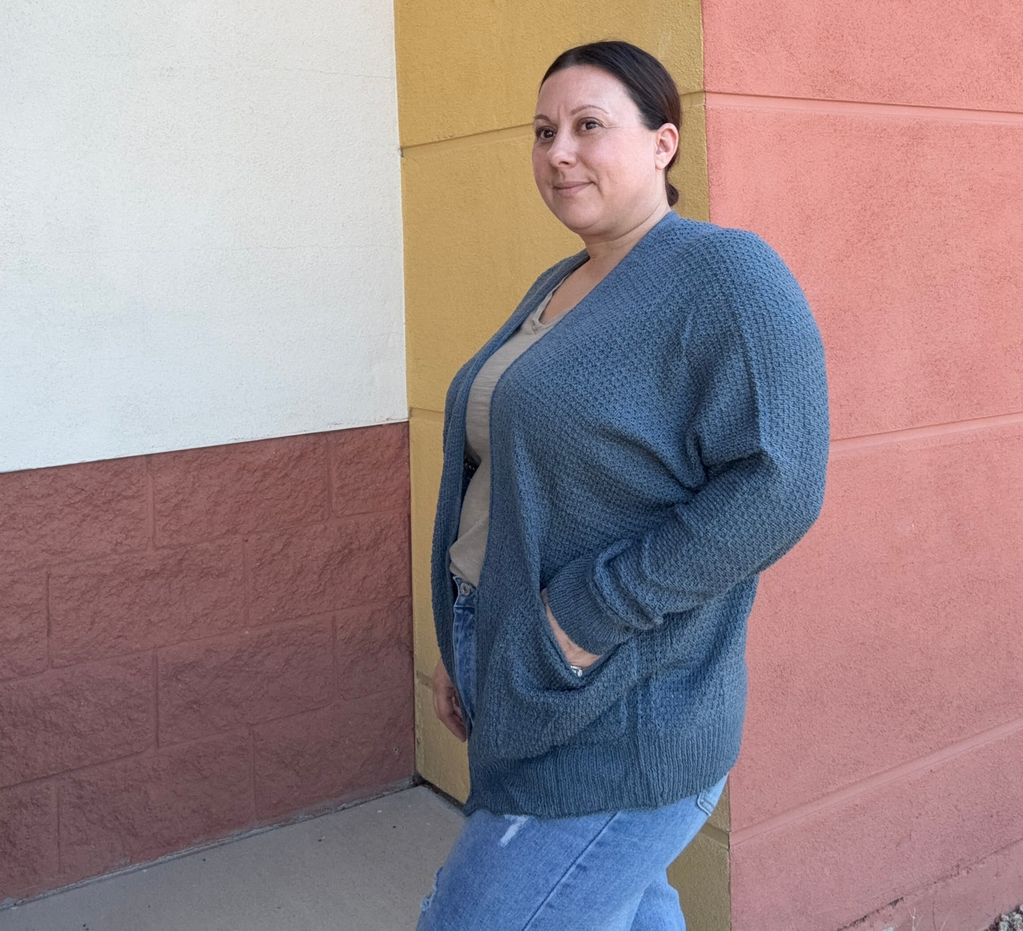 Teal Cropped Kimono Crochet Cardigan