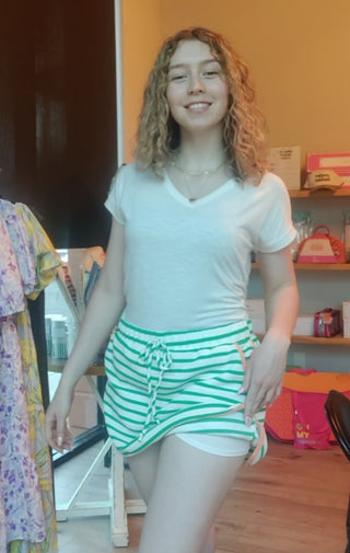 Green peach stripe matching skort