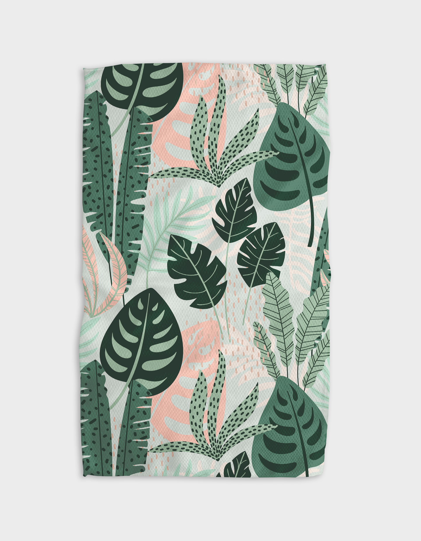 Tropical leaf green and pink Tea Towel