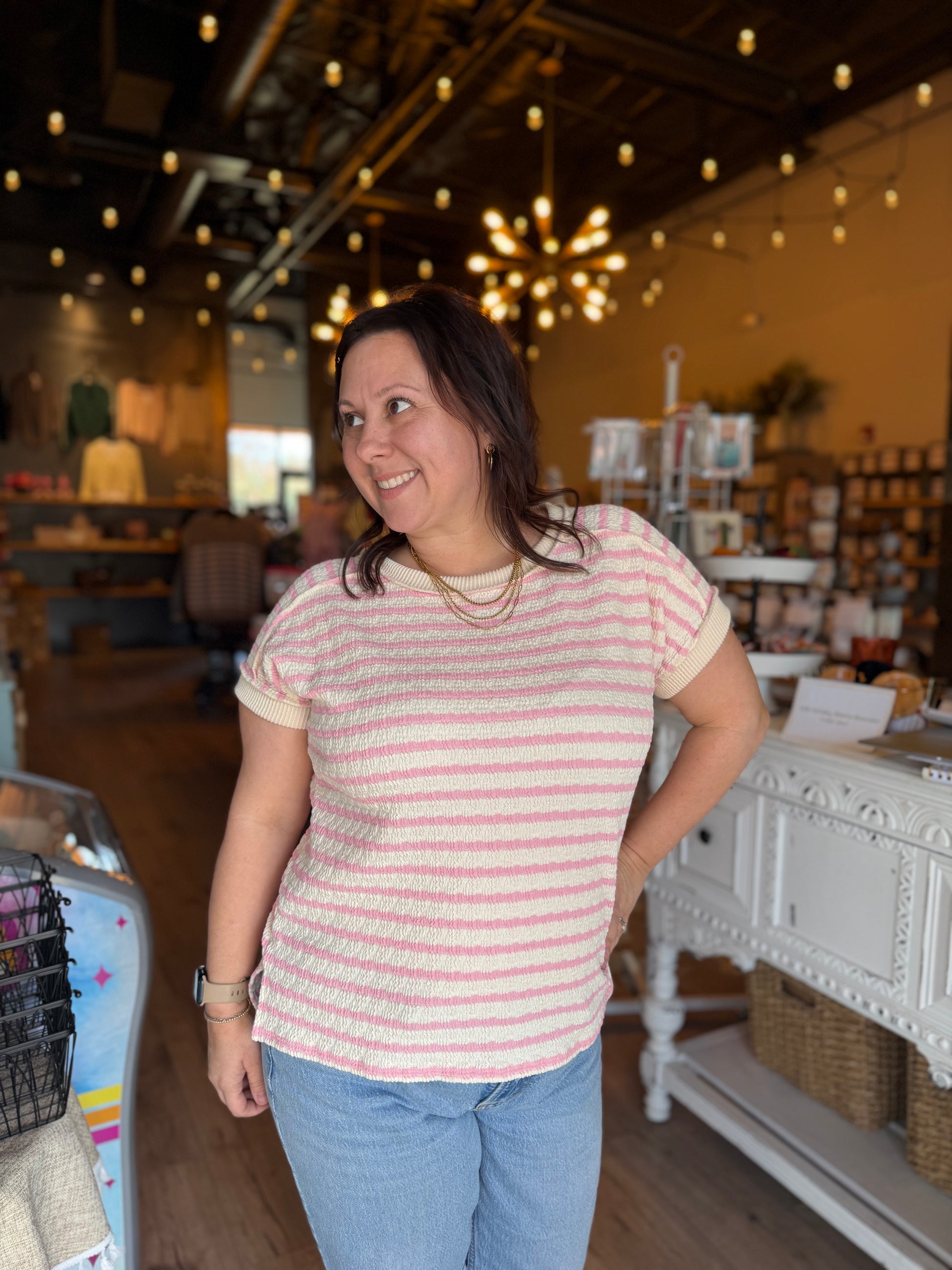 Pink stripe texture top